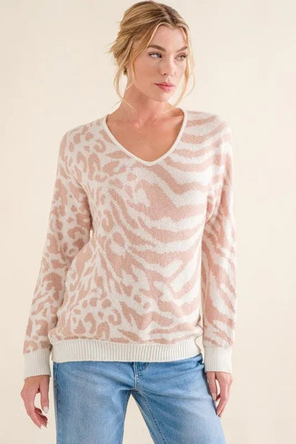 And The Why Leopard Zebra Combo Casual Sweater Top - Bitsy Gypsy Boutique