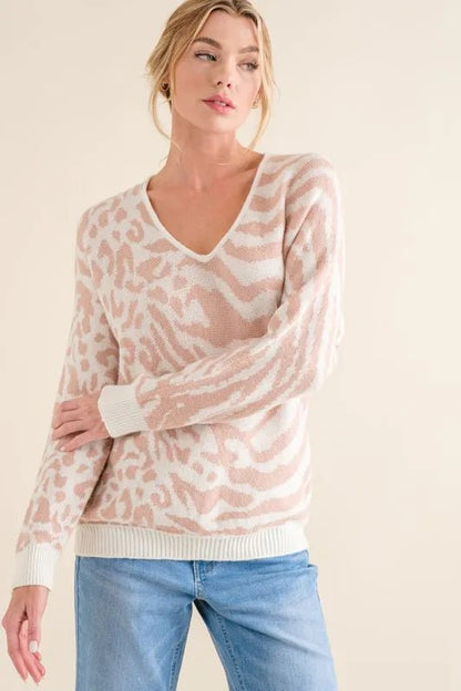 And The Why Leopard Zebra Combo Casual Sweater Top - Bitsy Gypsy Boutique