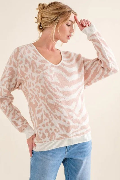 And The Why Leopard Zebra Combo Casual Sweater Top - Bitsy Gypsy Boutique