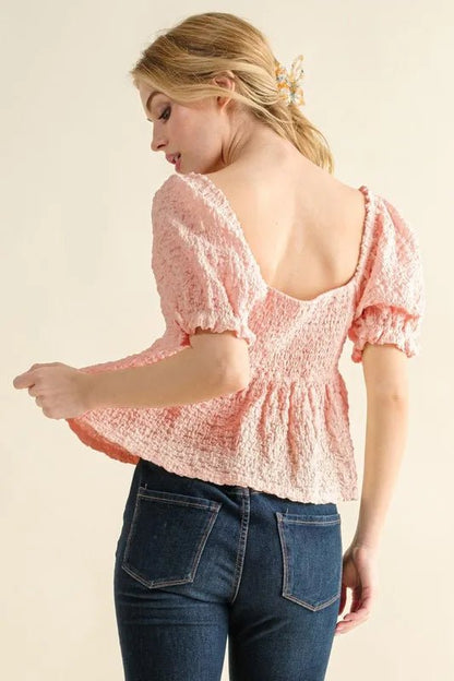 And The Why Lovely Textured and Smocked Top - Bitsy Gypsy Boutique
