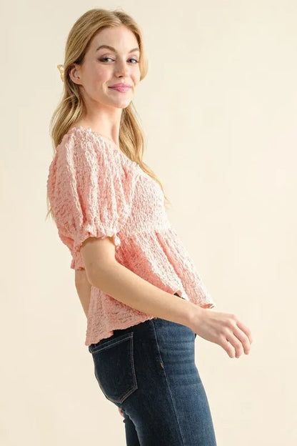 And The Why Lovely Textured and Smocked Top - Bitsy Gypsy Boutique
