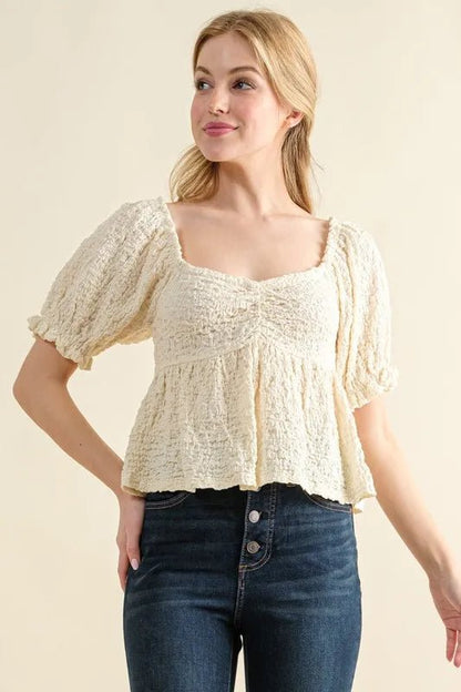 And The Why Lovely Textured and Smocked Top - Bitsy Gypsy Boutique