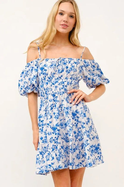 And The Why Off Shoulder Bubble Sleeve Dress - Bitsy Gypsy Boutique