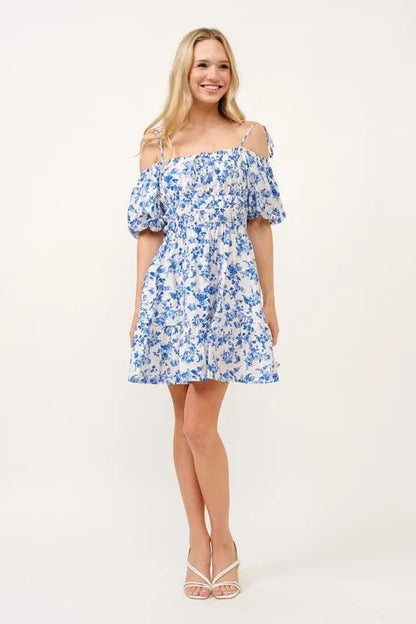 And The Why Off Shoulder Bubble Sleeve Dress - Bitsy Gypsy Boutique