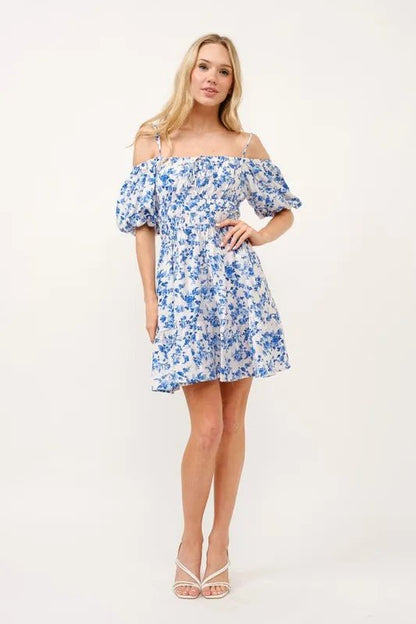 And The Why Off Shoulder Bubble Sleeve Dress - Bitsy Gypsy Boutique