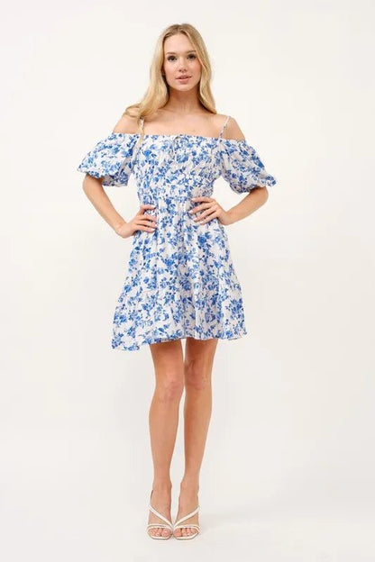 And The Why Off Shoulder Bubble Sleeve Dress - Bitsy Gypsy Boutique