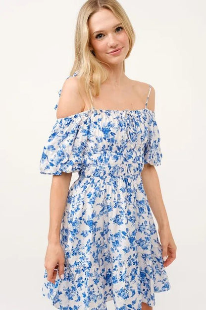 And The Why Off Shoulder Bubble Sleeve Dress - Bitsy Gypsy Boutique