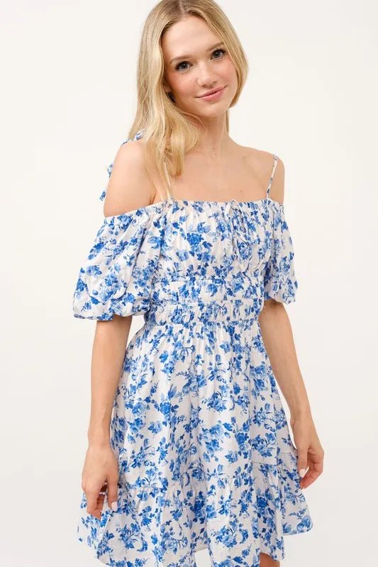And The Why Off Shoulder Bubble Sleeve Dress - Bitsy Gypsy Boutique