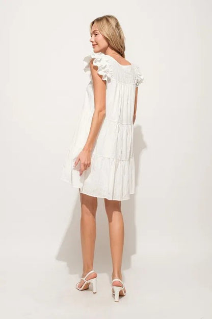 And The Why Origami Pleating Ruffled Sleeve Tiered Dress - Bitsy Gypsy Boutique