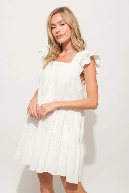 And The Why Origami Pleating Ruffled Sleeve Tiered Dress - Bitsy Gypsy Boutique