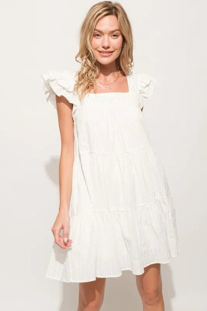 And The Why Origami Pleating Ruffled Sleeve Tiered Dress - Bitsy Gypsy Boutique