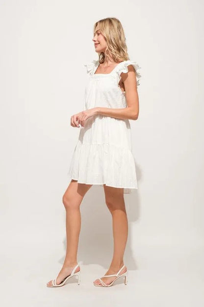 And The Why Origami Pleating Ruffled Sleeve Tiered Dress - Bitsy Gypsy Boutique