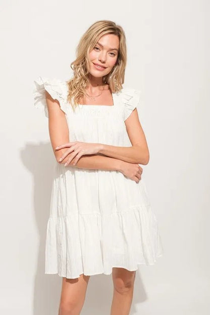 And The Why Origami Pleating Ruffled Sleeve Tiered Dress - Bitsy Gypsy Boutique