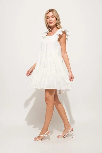 And The Why Origami Pleating Ruffled Sleeve Tiered Dress - Bitsy Gypsy Boutique