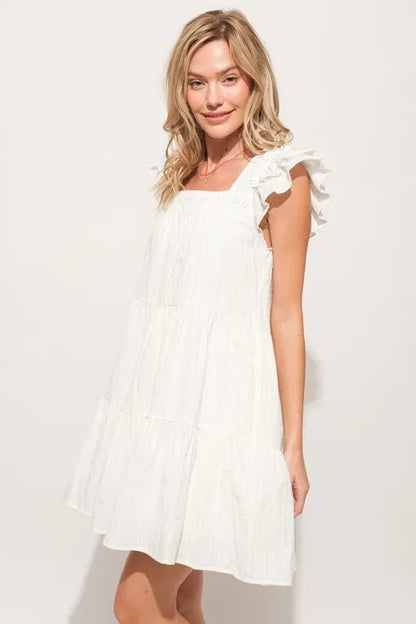 And The Why Origami Pleating Ruffled Sleeve Tiered Dress - Bitsy Gypsy Boutique