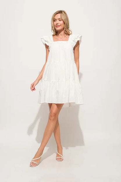 And The Why Origami Pleating Ruffled Sleeve Tiered Dress - Bitsy Gypsy Boutique
