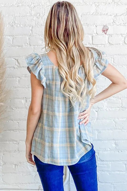 And The Why Plaid Print Smocked Detail Ruffle Baby Doll Top - Bitsy Gypsy Boutique