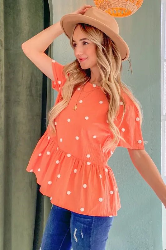And The Why Pom Pom Polka Dots Short Sleeve Top - Bitsy Gypsy Boutique