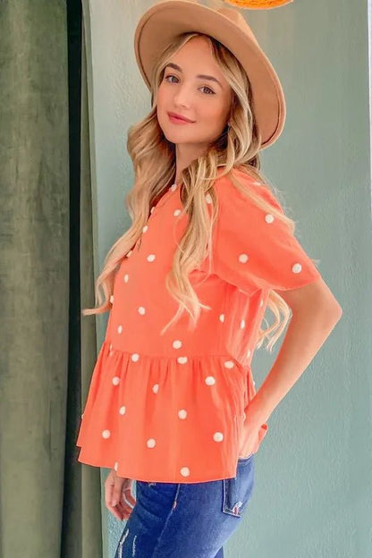 And The Why Pom Pom Polka Dots Short Sleeve Top - Bitsy Gypsy Boutique