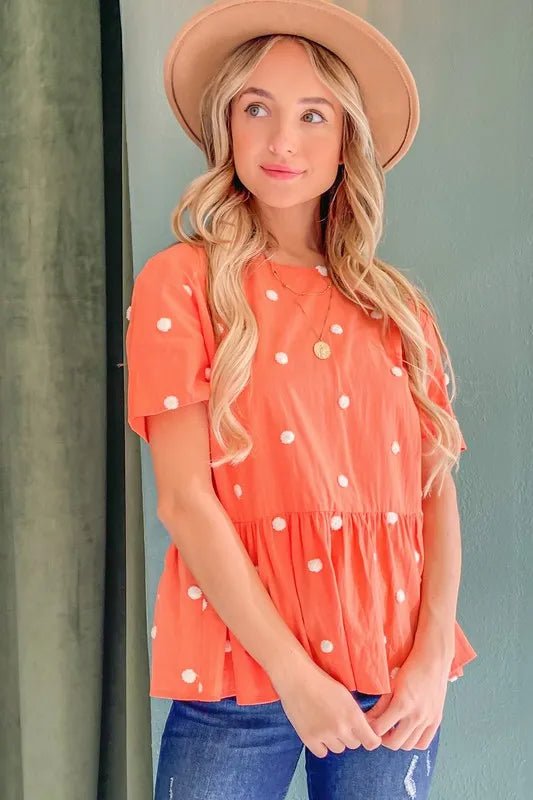 And The Why Pom Pom Polka Dots Short Sleeve Top - Bitsy Gypsy Boutique