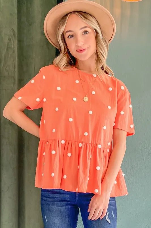 And The Why Pom Pom Polka Dots Short Sleeve Top - Bitsy Gypsy Boutique