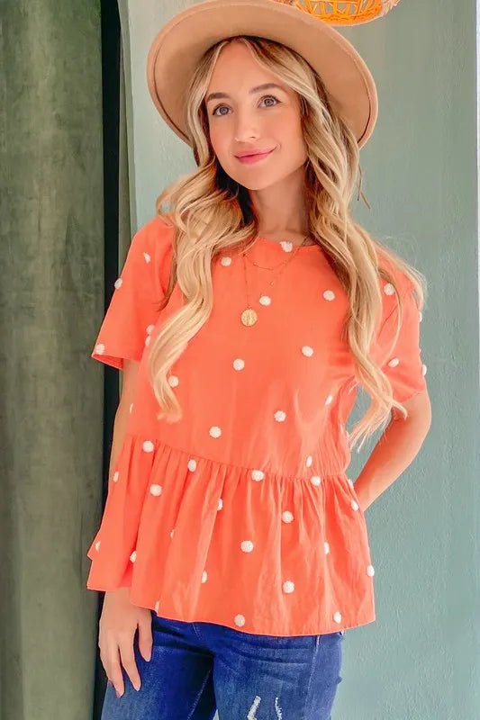 And The Why Pom Pom Polka Dots Short Sleeve Top - Bitsy Gypsy Boutique