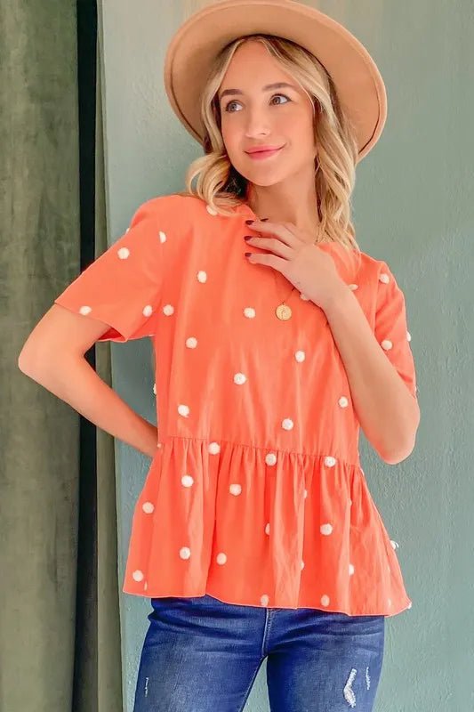 And The Why Pom Pom Polka Dots Short Sleeve Top - Bitsy Gypsy Boutique