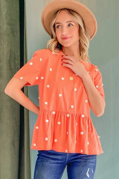 And The Why Pom Pom Polka Dots Short Sleeve Top - Bitsy Gypsy Boutique