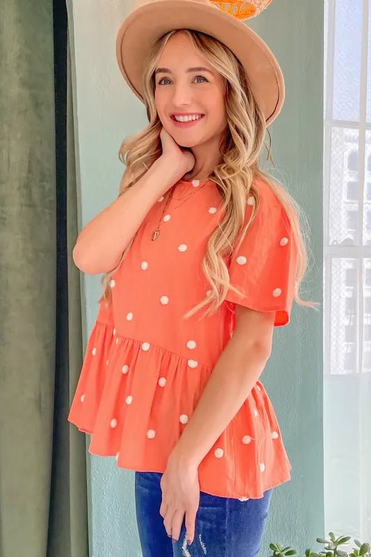 And The Why Pom Pom Polka Dots Short Sleeve Top - Bitsy Gypsy Boutique