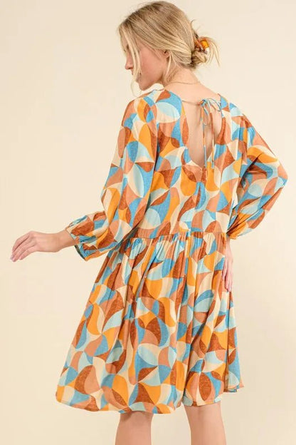 And The Why Printed Open Back Puff Sleeve Casual Dress - Bitsy Gypsy Boutique