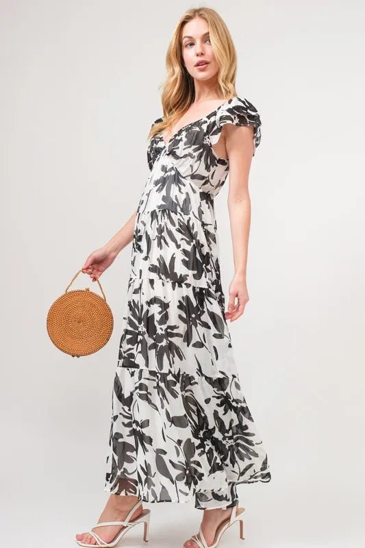 And The Why Ruffled Sleeve Tiered Floral Print Maxi Dress - Bitsy Gypsy Boutique