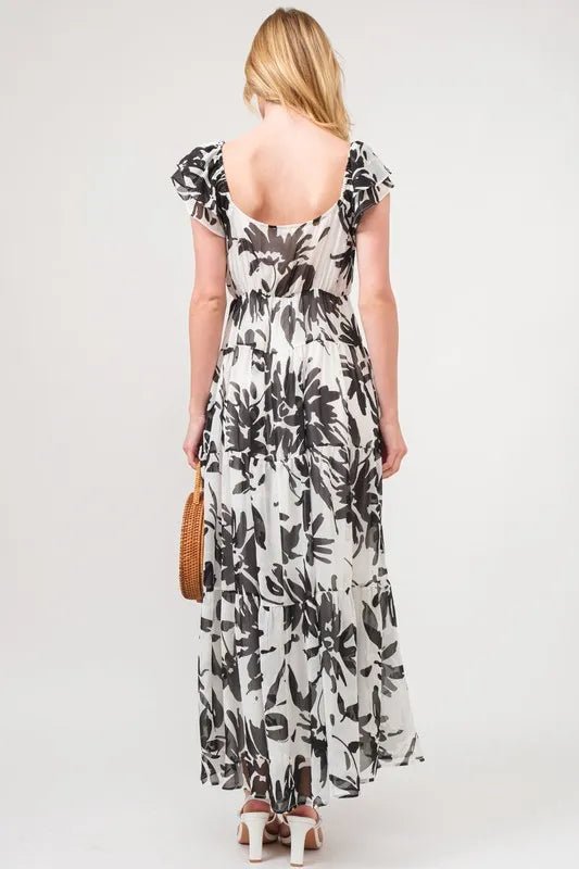 And The Why Ruffled Sleeve Tiered Floral Print Maxi Dress - Bitsy Gypsy Boutique