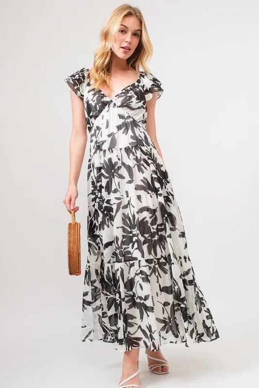 And The Why Ruffled Sleeve Tiered Floral Print Maxi Dress - Bitsy Gypsy Boutique