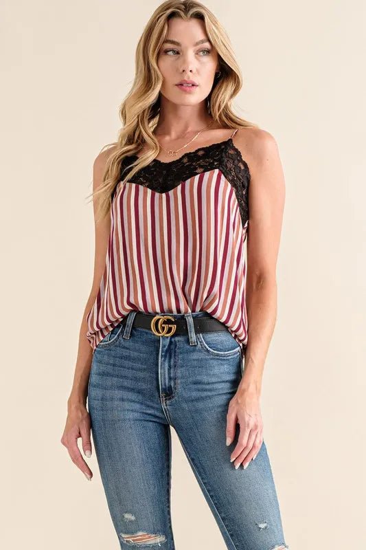 And The Why Stripe Print with Lace Cami - Bitsy Gypsy Boutique