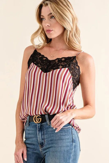 And The Why Stripe Print with Lace Cami - Bitsy Gypsy Boutique