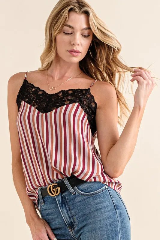 And The Why Stripe Print with Lace Cami - Bitsy Gypsy Boutique