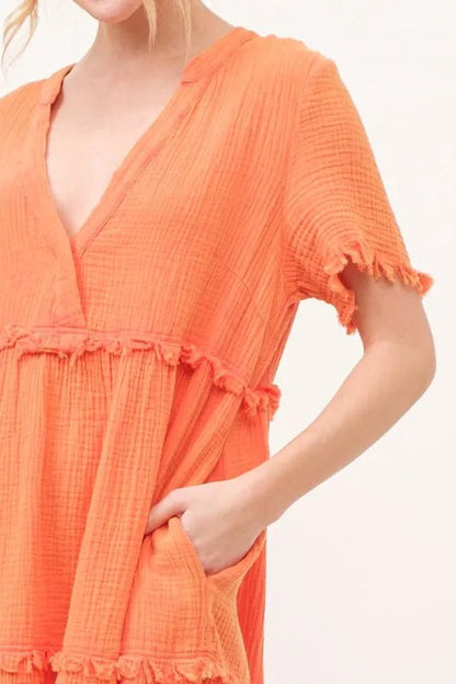 And The Why Washed Frayed Detail Tiered Dress - Bitsy Gypsy Boutique