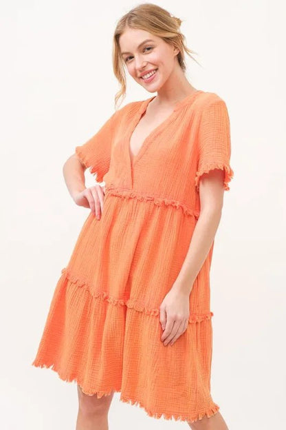 And The Why Washed Frayed Detail Tiered Dress - Bitsy Gypsy Boutique