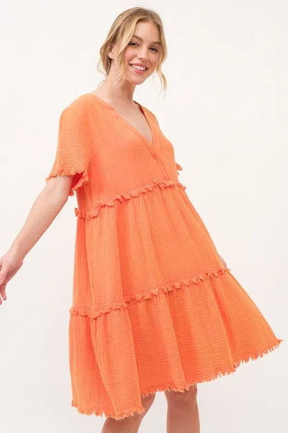 And The Why Washed Frayed Detail Tiered Dress - Bitsy Gypsy Boutique