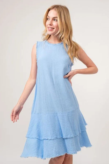 And The Why Washed Fringe Detail Tiered Dress - Bitsy Gypsy Boutique