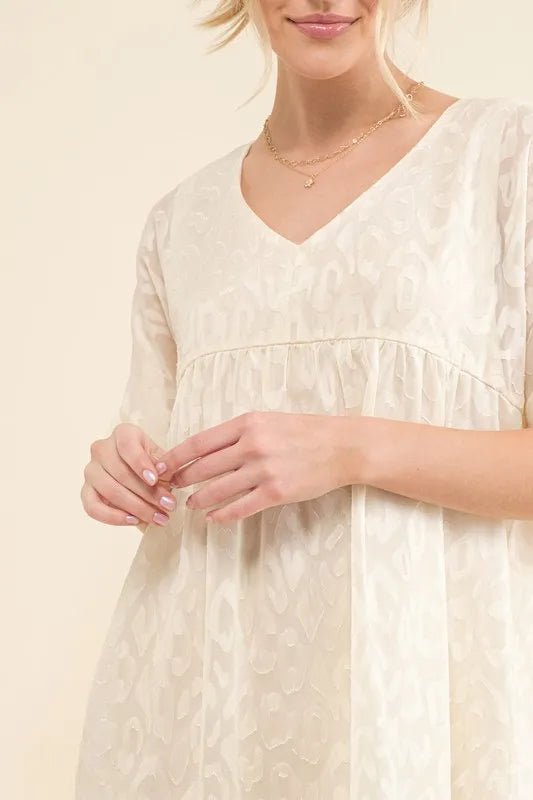 And The Why Woven Leopard Baby Doll Roll - Sleeve Casual Dress - Bitsy Gypsy Boutique