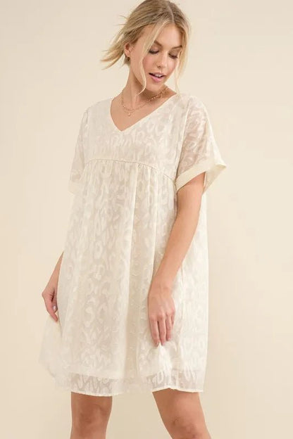 And The Why Woven Leopard Baby Doll Roll - Sleeve Casual Dress - Bitsy Gypsy Boutique