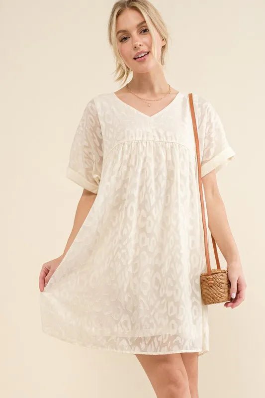 And The Why Woven Leopard Baby Doll Roll - Sleeve Casual Dress - Bitsy Gypsy Boutique