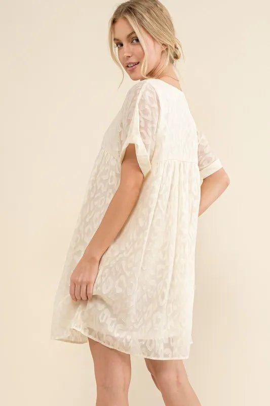 And The Why Woven Leopard Baby Doll Roll - Sleeve Casual Dress - Bitsy Gypsy Boutique