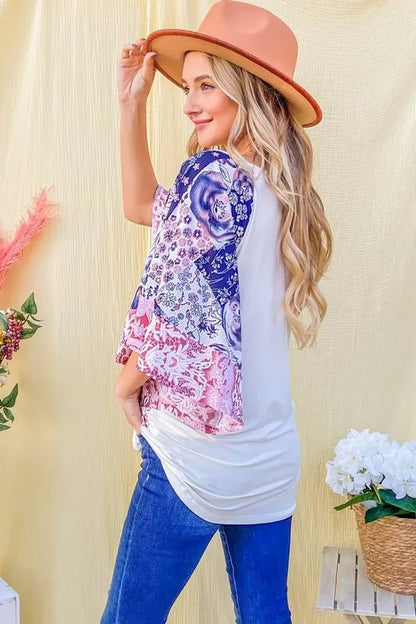 And The WhyFloral Print Bell Sleeve Top - Bitsy Gypsy Boutique