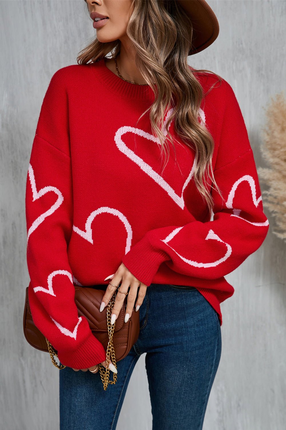 Angel Wings Heart Dropped Shoulder Long Sleeve Sweater - Bitsy Gypsy Boutique