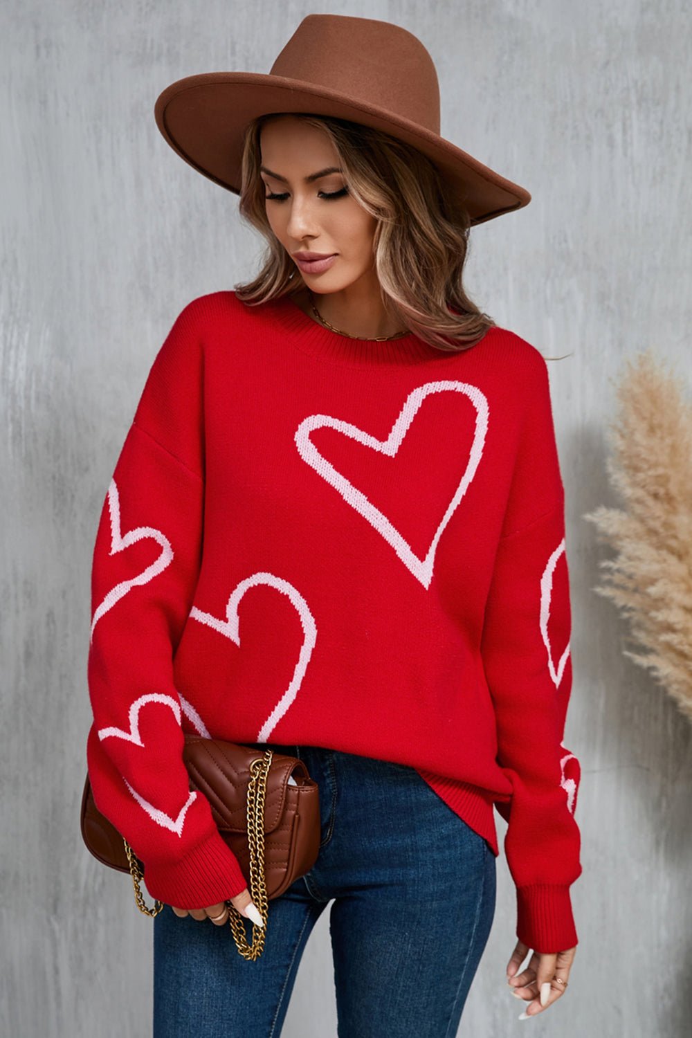 Angel Wings Heart Dropped Shoulder Long Sleeve Sweater - Bitsy Gypsy Boutique