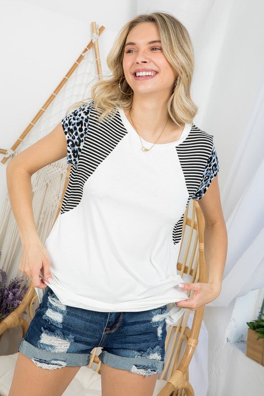 ANIMAL MIXED COLORBLOCK TOP - Bitsy Gypsy Boutique