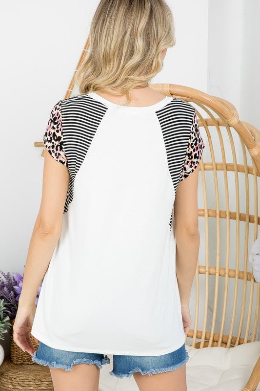 ANIMAL MIXED COLORBLOCK TOP - Bitsy Gypsy Boutique