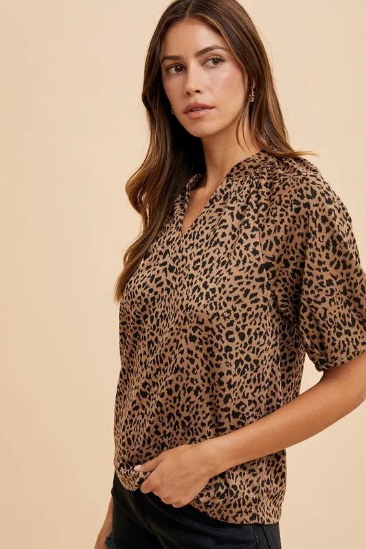 Annie Wear Animal Print Knit Volume Sleeve Blouse - Bitsy Gypsy Boutique